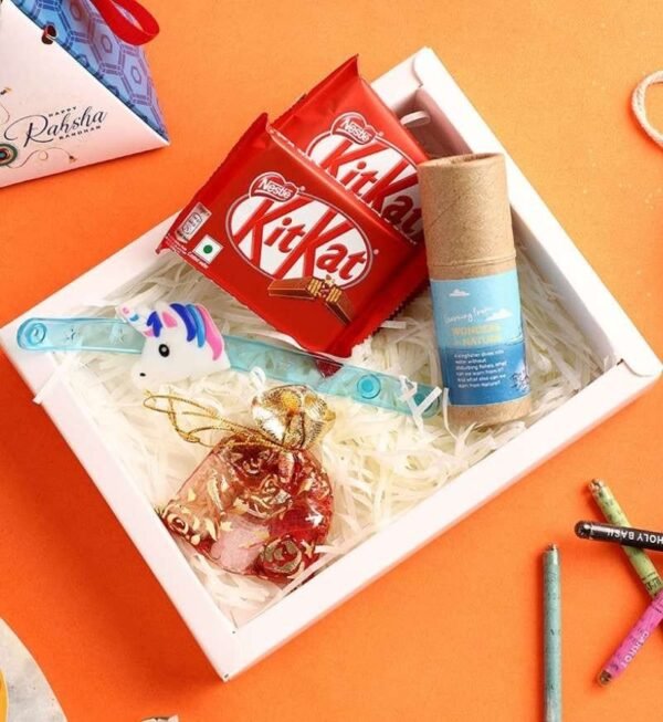 Kids Lighting Unicorn Rakhi with Seed Pencil Set - Image 2