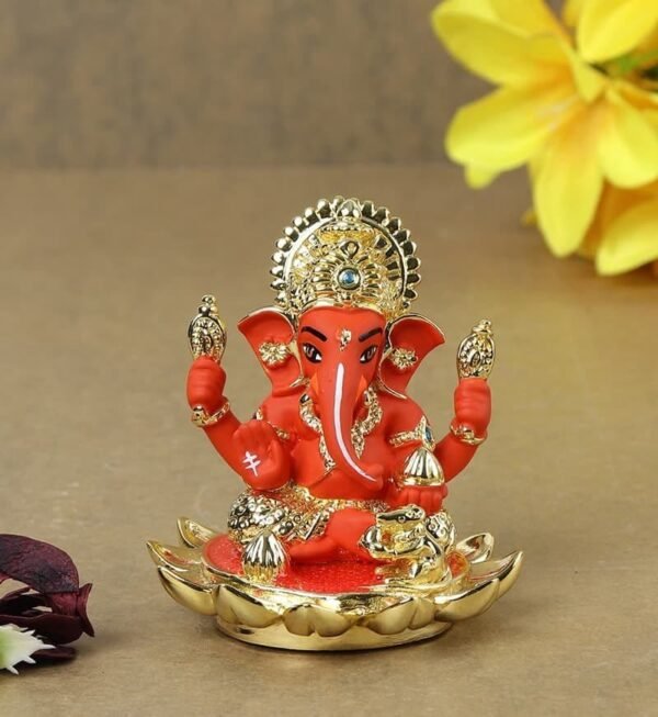 Gold plated Red Ganesha Statue