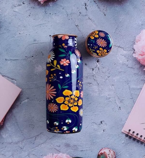 Copper Water Bottle | Blue & Flower print | 500 ml - Image 2