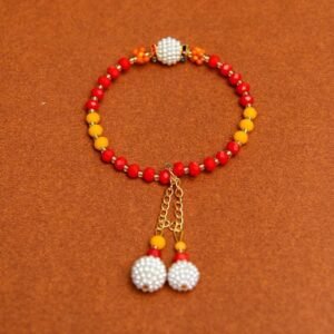 Red and Yellow Pearl Bracelet Rakhi For Women