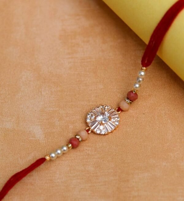 Rose Gold & White Pearl Designer AD Rakhi's (Set of 2) - Image 2