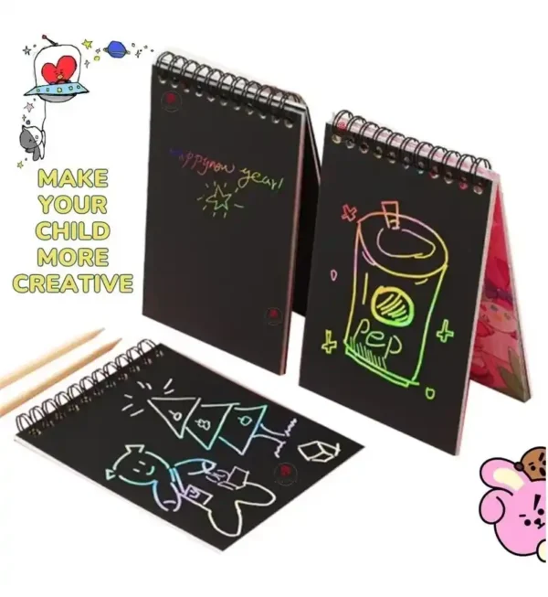 Rainbow Black Scratch Book for Kids | Magic Doodle BTS (1 Book with 8 Pages) - Image 3