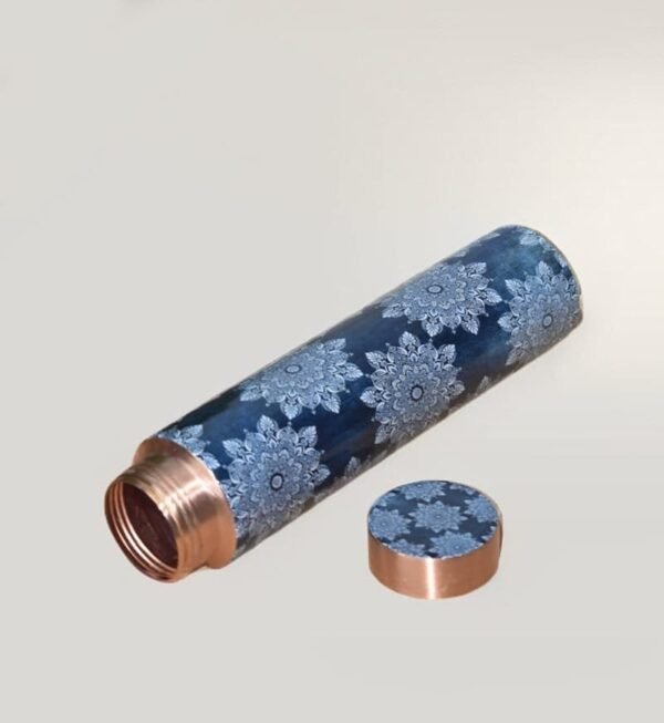 Copper Water Bottle | Ajrakh Print | Pocket Bottle | 700 ml - Image 3