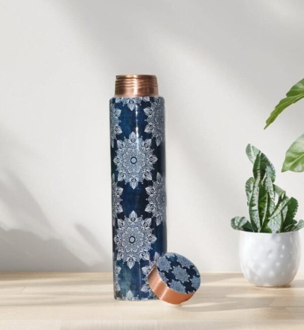 Copper Water Bottle | Ajrakh Print | Pocket Bottle | 700 ml - Image 2