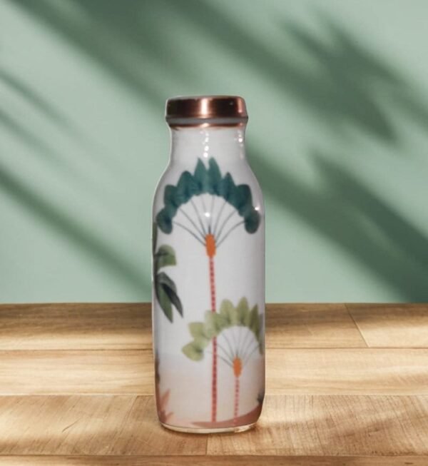 Copper Water Bottle | White & Palm Tree  Print | 500 ml - Image 2