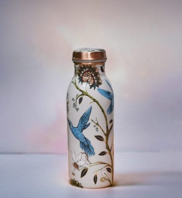 Copper Water Bottle | Floral Bird Print | 500 ML - Image 4