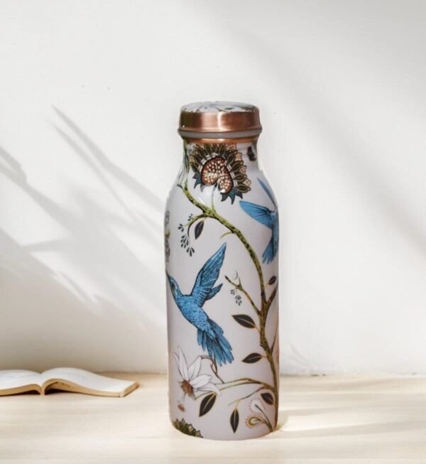 Copper Water Bottle | Floral Bird Print | 500 ML - Image 2