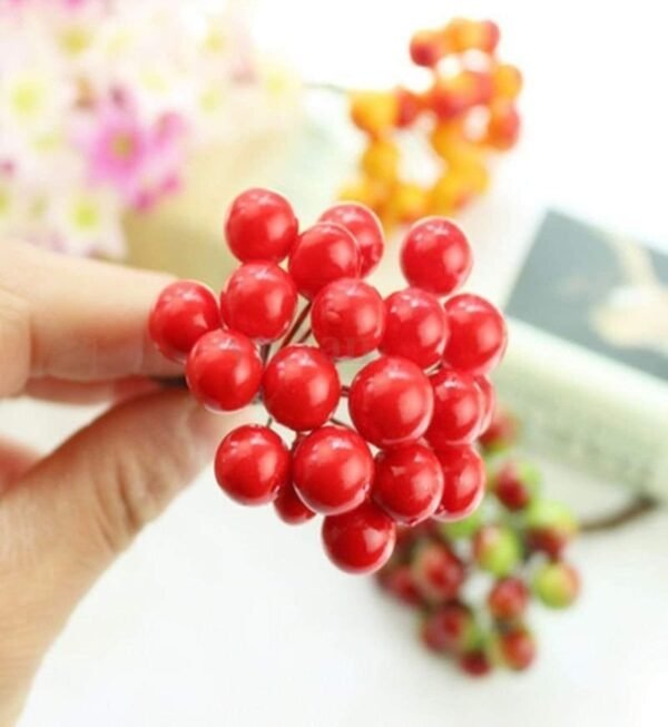 Christmas Artificial Red Cherry Decoration, Holly Berry Hanging Ornaments (10 pcs) - Image 3