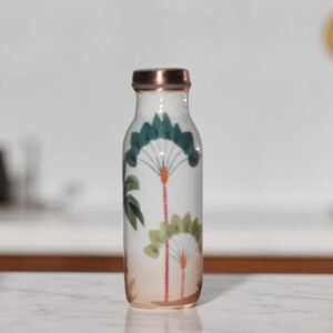Copper Water Bottle | White & Palm Tree  Print | 500 ml