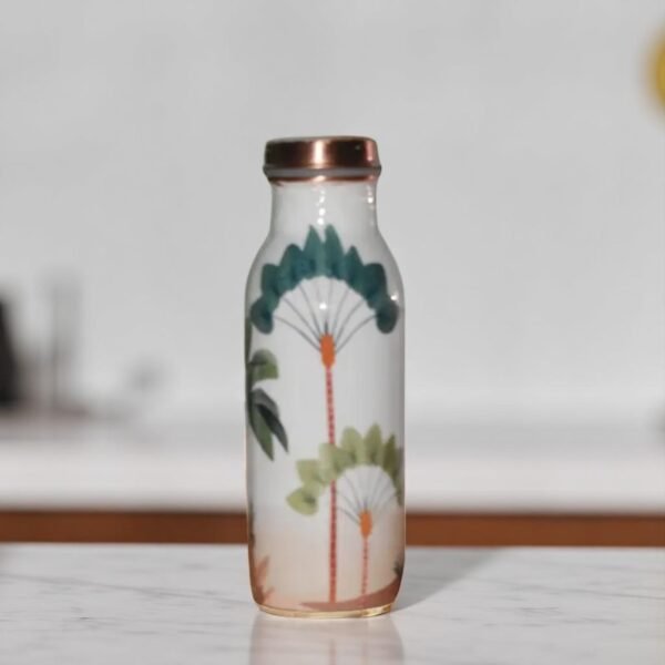 Copper Water Bottle | White & Palm Tree  Print | 500 ml