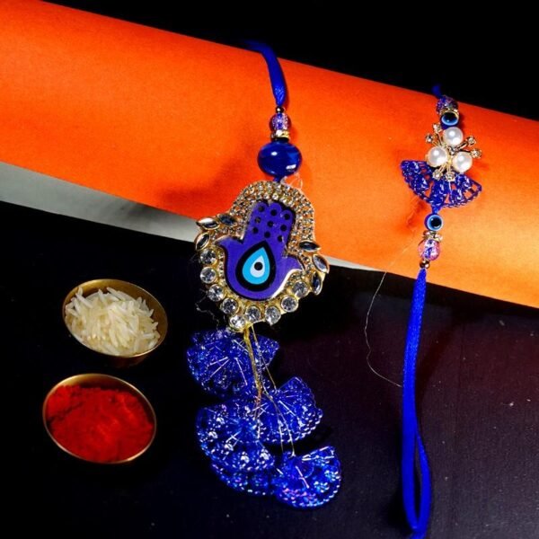 Blue Evil Eye Bhaiya Bhabhi Rakhi Set - Image 2