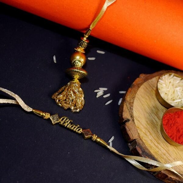 Golden Bhaiya Bhabhi Rakhi Set - Image 2