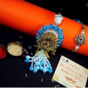 Sky Blue Stone Bhaiya Bhabhi Rakhi Set