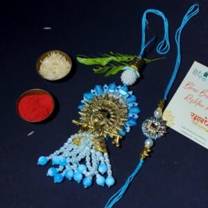 Sky Blue Stone Bhaiya Bhabhi Rakhi Set