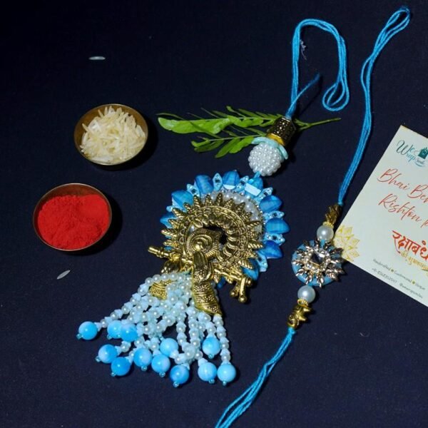 Sky Blue Stone Bhaiya Bhabhi Rakhi Set