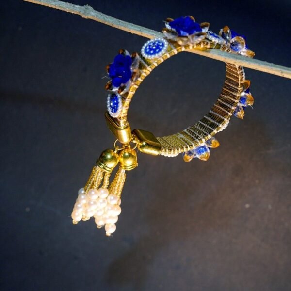 Blue And Golden Lumba Rakhi for Bhabhi
