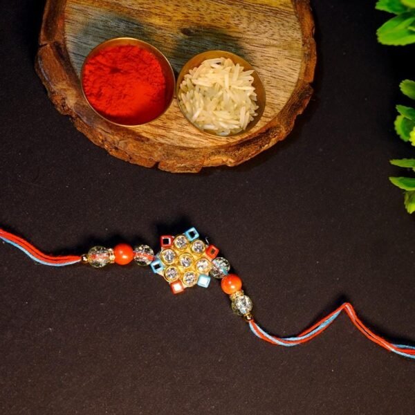 Multicolour Flower Bead Thread Rakhi