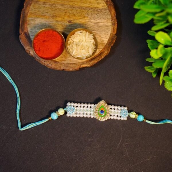 Blue Bead Design Thread Rakhi - Image 2