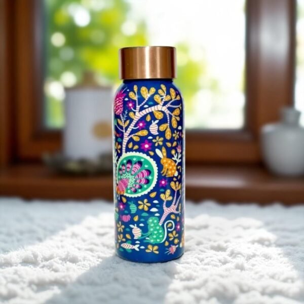 Floral Meena Print Copper Water Bottle 500 ml